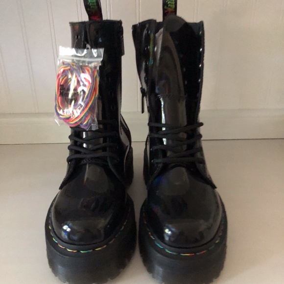 Dr Martens Jadon Hi Rainbow Patent Platform Boots - Picture 3 of 7